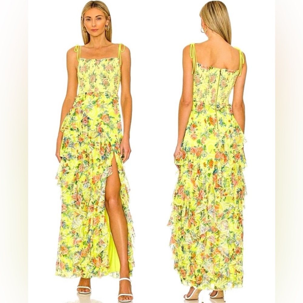 Alice + Olivia Yellow Floral Smocked Dress